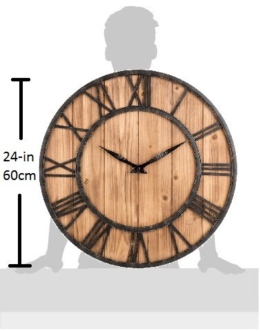 Oldtown Farmhouse Metal & Solid Wood Noiseless Wall Clock (Wood, 24-inch) - color: Wood, size: 24-inch