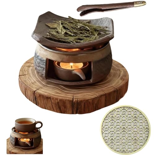 Ceramic Herb Burner Kit,Handmade Aromatherapy Stove for Essential Oils & Incense, Tealight Candle Holder Warmer for Home Office Meditation Relaxation (4)