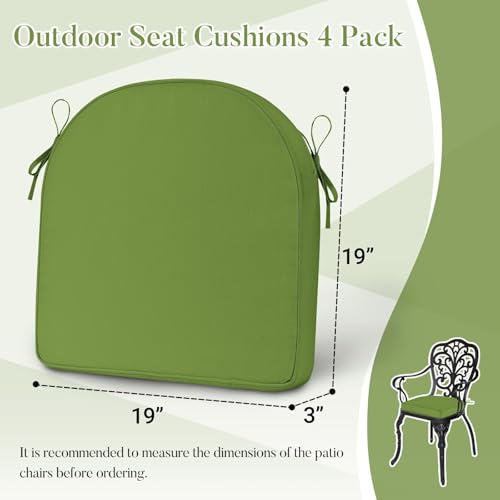 Basic Beyond Outdoor Cushions for Patio Furniture Waterproof Outdoor Chair Cushions Set of 4-19 x 19 x 3 Inch Thick Patio Chair Cushions with Adjustable Ties, Apple Green - color: Apple Green