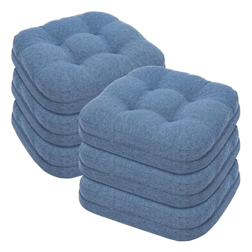 baibu Set of 6 Dining Chair Cushions, Dual-Layer Patent Design Memory Foam Kitchen Chair Cushions, Non-Slip Seat Pads with Ties, 16.5 x 16.5 x 3.5in, Blue - color: Blue, size: 6 Count (Pack of 1)