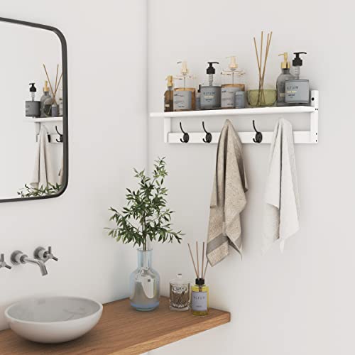 AMBIRD Wall Hooks with Shelf | Entryway Hanging Wood Coat Hooks | Wall-Mounted Rack with 5 Dual Hooks | Bathroom, Living Room, Bedroom (Modern). - size: 28.9inch, style: Modern White