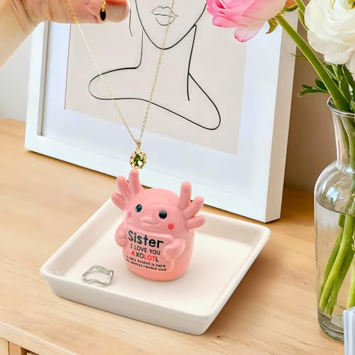 Sister Birthday Gifts for Sister, Pink Ceramic Axolotl Ring Holder Dish | Cute Pink Axolotl Jewlery Tray with 'I love you axolotl' Birthday Christmas Gift for Sister from Brother - style: Axolotl Sister