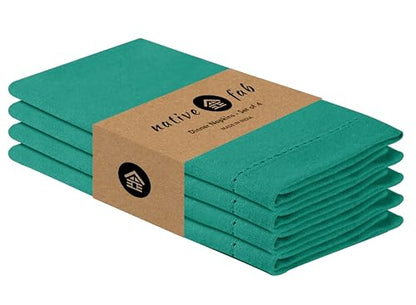Native Fab Cloth Napkins Set of 4, 100% Cotton, Hemstitch Mitered Edges, Washable Fabric Napkins, 18x18 inch, Soft, Breathable, Reusable Hotel Quality Napkins for Events, Party, Dinner - Royal Green - color: Royal Green, size: 18" x 18" (Set of 4)