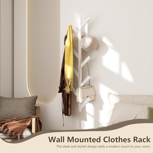 Prywot Vertical Hat Rack, Metal Coat Rack Wall Mounted, White, 37.8" | 9 Hooks, Space-saving wall-mounted design, for Hats, Jackets, Coats, and Bags - Suitable for Entryways and Bedrooms - color: White