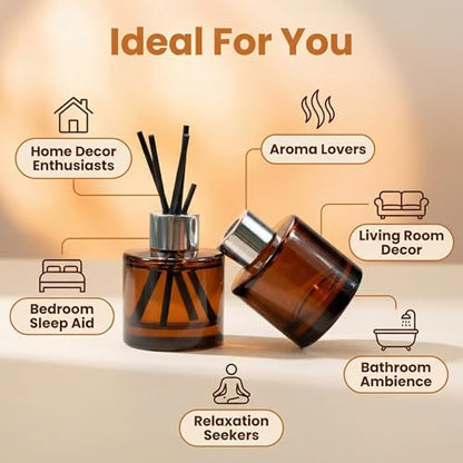 2 Pcs Empty Glass Aromatherapy Diffuser Bottles Essential Oils Containers Flower Bud Vases DIY Replacement Aromatherapy Diffuser Crafts Perfect for Home Fragrance Bathroom Decoration(Amber)