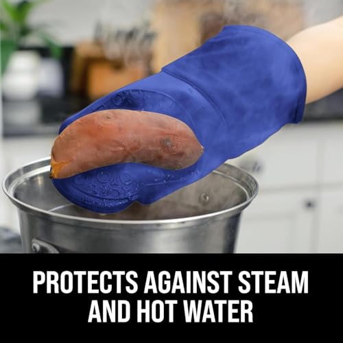 BPA-Free Soft Silicone Oven Mitts - Ultra Heat Resistant Oven Mitts with Thick Cotton Liner - Long Slip Resistant Pot Holders, Flexible Oven Gloves - Royal Blue 13.7" - color: Blue, size: 2-Piece 13.7" Oven Mitts