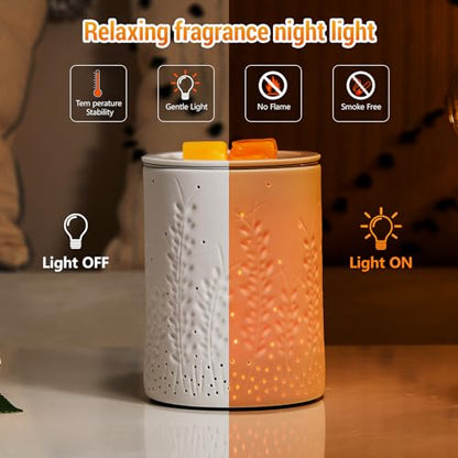 inrorans Wax Melt Warmer Ceramic Oil Burner with Timer Electric Candle Wax Melter with Led Coloful Changing Silicone Removeable Tray for Home Gifts-Golden Wheat - color: Golden Wheat