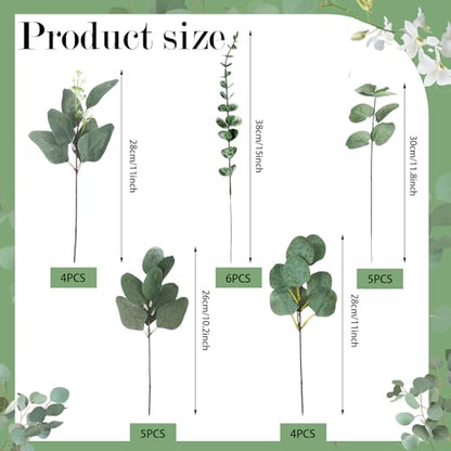 30 Pcs 6 Kind Mixed Eucalyptus Leaves Stem Bulk Artificial Greenery | Fake Silver Dollar Eucalyptus Bundle Faux Plants Greenery for DIY Bouquets Floral Arrangement Wedding Engagement Decor