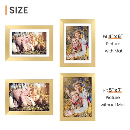 upsimples 5x7 Picture Frame Set of 10, Display Pictures 4x6 with Mat or 5x7 Without, Multi Photo Frames Collage for Wall or Tabletop Display, Gold | Fit 4x6 and 5 x 7 Photos, Wall or Tabletop Display, For Gallery Hallway Living Room, For Christmas Mother'