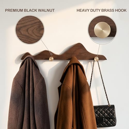 Starry Wood Coat Hooks Wall Mount Wooden Modern Decorative Wall Mount Coat Rack with 4 Gold Brass Hooks Heavy Duty Mounted Entryway Coat Rack for Hanging Coats Keys Hats Towels Bags Purse Walnut - size: 4 Hooks