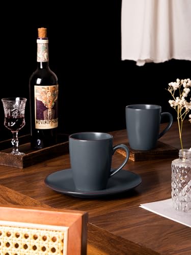 famiware Venus Coffee Mugs Set of 8, 13 oz Ceramic Stoneware Mug Cup Set | Coffee Mug with Handle for Tea, Latte, Cappuccino, Cocoa, Milk, Microwave and Dishwasher Safe, Charcoal - color: Charcoal, size: 8pcs