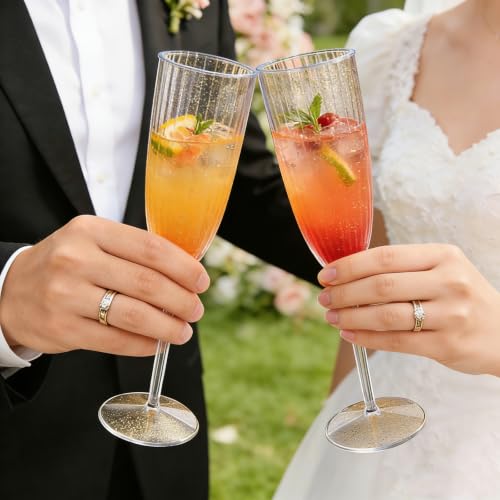 36 PCS Gold Glitter Plastic Champagne Flutes, 6 oz Disposable Wine Glasses, Reusable Cocktail Cups Party Supplies for Party Wedding Toasting Birthday Bridal Shower - color: Gold Glitter