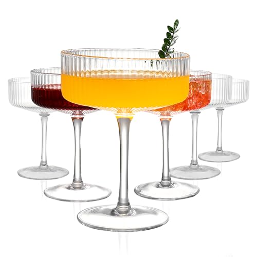 6 Pcs Ribbed Coupe Glasses, 10 oz Vintage Martini Glasses Set, Cute Espresso Martini Glass & Champagne Coupe Glass, Elegant Bar Glassware for Cocktails, Wine, Outdoor Entertaining & Gifts - color: Clear, size: Martini