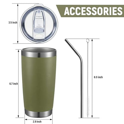 COMOOO 20oz Tumbler Bulk Double Wall Vacuum Insulated Travel Mug, Stainless Steel Tumbler with Lid and Straw Durable Powder Coated Insulated Coffee Cup for Cold & Hot Drinks (Army Green, 4 Pack - color: Army Green
