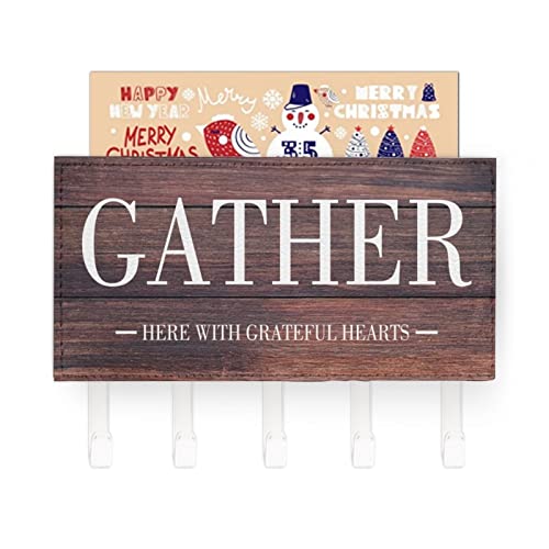 Wooden Key Holder Gather Here with Grateful Hearts,Mail Holder And Key Rack for Entryway,Farmhouse Home Decor Key Hooks,Rustic Key Hangers with 5 Hooks - color: style-7