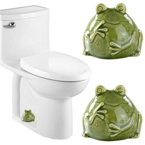 Ceramic Frog Toilet Bolt Covers Decorative, Set of 2 Tall Toilet Bolt Caps,Cute Frog Toilet Screw Cover Caps, Toilet Caps for Bottom of Toilet for Bathroom Decor, Easy to Install (Green) - color: Green