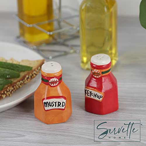Novelty Ceramic Vegetable Salt and Pepper Shakers Set - Ketchup & Mustard - color: Ketchup and Mustard
