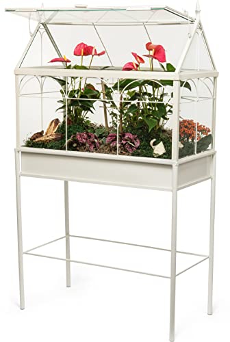 H Potter Freestanding Wardian Case Terrarium, Large | Metal and Glass, Indoor Greenhouse Display Cabinet, Victorian Plant Stand, Gable Roof, 48 Inch Tall - size: Large