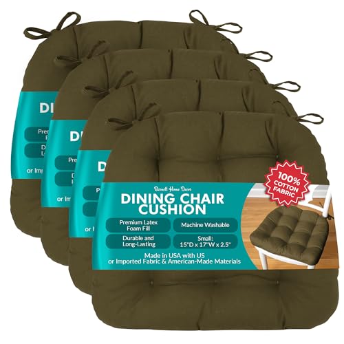 Barnett Home Decor Chair Cushions for Dining Chairs - 15x17 Kitchen Chair Cushions - Machine Washable, 100% Cotton, Made in USA - Latex Foam - Cotton Duck Boxwood Green Small Pack of 4 - color: Cotton Duck Boxwood Green, size: Small (15"D x 17"W x 2.5")