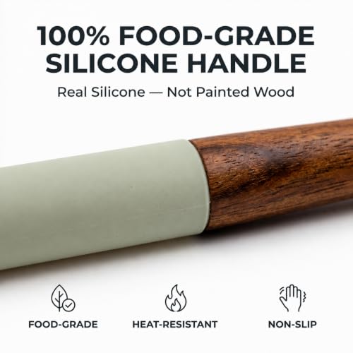 DI ORO Wooden Kitchen Utensil Set - 5-Piece Wooden Spoon & Spatula Set - Nonstick Cookware Safe Teak Wood Cooking Utensils - Heat-Resistant Kitchen Utensils Set with Silicone Handles (Sage) - color: Sage