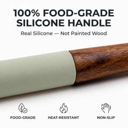 DI ORO Wooden Kitchen Utensil Set - 5-Piece Wooden Spoon & Spatula Set - Nonstick Cookware Safe Teak Wood Cooking Utensils - Heat-Resistant Kitchen Utensils Set with Silicone Handles (Sage) - color: Sage
