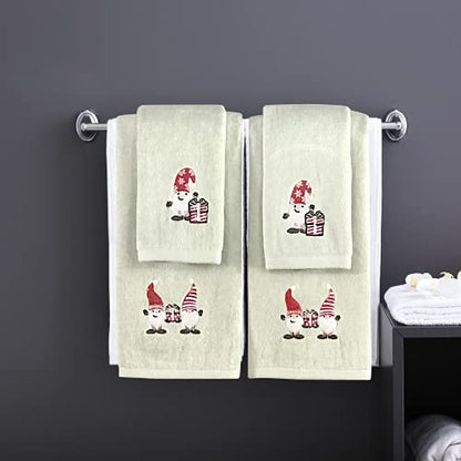 Christmas Gnomes Hand Towel Set: Light Grey Velour Bathroom Towels with Red White Embroidery Jolly Nordic Gnome Friends - color: Gnome Friends