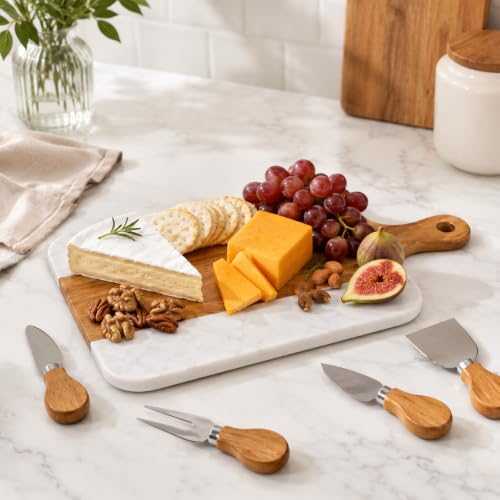 10 Pack Charcuterie Board Set - Marble & Wood Cheese Platter with Knives