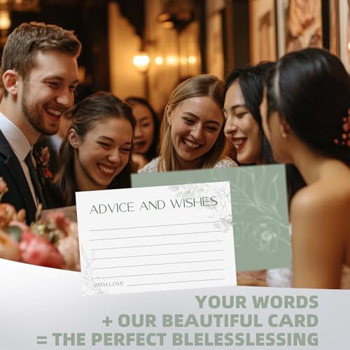 Advice and Wishes for Mr and Mrs - 60 Sage Green Floral Wedding Cards with Wooden Keepsake Box - Elegant Bridal Shower, Anniversary and Graduation Message Set - color: GREENFLORAL