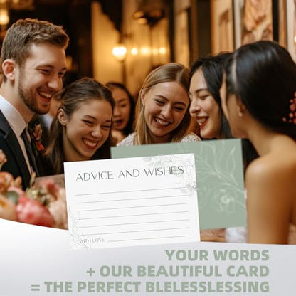 Advice and Wishes for Mr and Mrs - 60 Sage Green Floral Wedding Cards with Wooden Keepsake Box - Elegant Bridal Shower, Anniversary and Graduation Message Set - color: GREENFLORAL