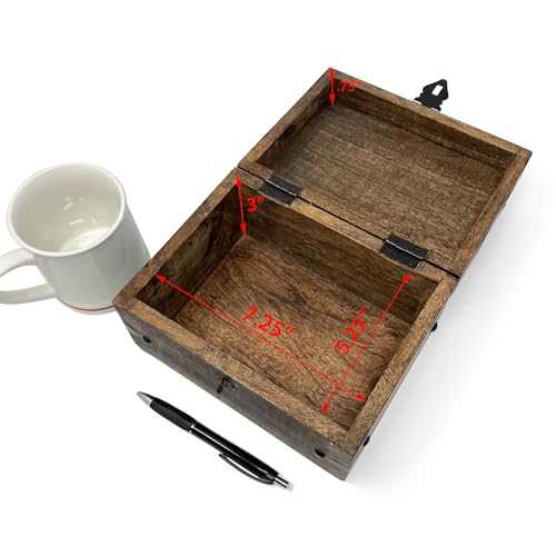 Treasure Chest Wooden Box with Antique Iron Lock and Skeleton Key (Small 8x6x4.5) - Storage and Decor – Pirate Keepsake Chest, Decorative Storage Box with Hinged Lid - size: Small 8 x 6 x 4.5"