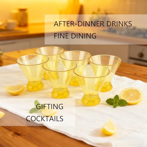 Set of 6 Martini glass 9 oz Stemless Glasses,Heavy Base Stable Cocktail/Drink/Juice/Red Wine Glasses,Fits Ice Cream/Milkshakes,Dishwasher Safe,Ideal Gift for Home Party (Yellow) - color: Yellow