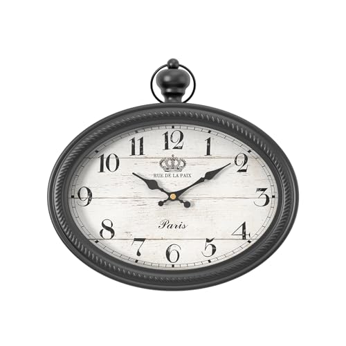 Retro Oval Wall Clock. Black Vintage Antique Style | Battery Operated Decor Wall Clocks for Farmhouse, Living Room,Kitchen,Bedroom,Bathroom (10.5" H x 11.3" W) - color: Antique Black