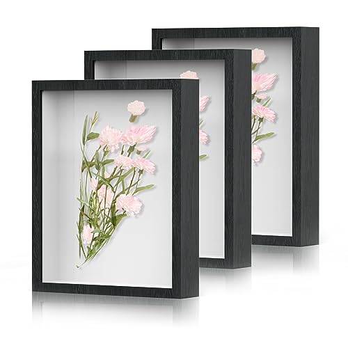 Shadow Box Frame 8x10 - 3 Pack Wood Deep Shadowbox with Glass Shadow Boxes Display Cases Suitable for Photos, Dried Flowers, Handicrafts Picture Frames for Wall (Black) - size: 8x10-3pcs-black