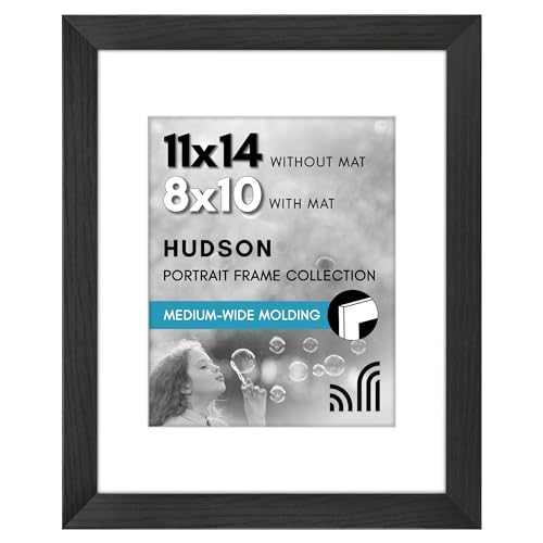 Americanflat 11x14 Picture Frame - Matted to 8x10 - Engineered Wood - Black | Shatter-resistant glass, hangs vertical or horizontal, sawtooth hangers included, secure turn-tab backing - color: Black, size: 11x14 with 8x10 Mat