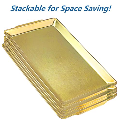 15.8" x 9.5" Large Serving Platters, Stainless Steel Heavy-Duty Large Serving Trays, Gold Rectangular Plates for Food, Fruit, Party, Wedding, Christmas, Chip and Scratch Resistant - color: Gold-15.8" X 9.5"