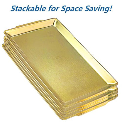 15.8" x 9.5" Large Serving Platters, Stainless Steel Heavy-Duty Large Serving Trays, Gold Rectangular Plates for Food, Fruit, Party, Wedding, Christmas, Chip and Scratch Resistant - color: Gold-15.8" X 9.5"