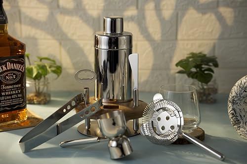 6-Piece Stainless Steel Cocktail Shaker with Stand Including 25 oz Shaker