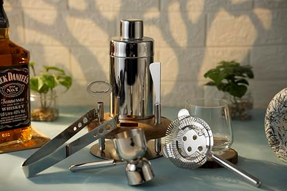 6-Piece Stainless Steel Cocktail Shaker with Stand Including 25 oz Shaker