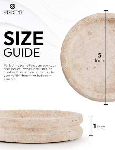 Marble Jewelry Dish, 5" Handmade Travertine Ring Tray | Handmade trinket holder for earrings, necklaces, keys & candles, Catchall for vanity, nightstand & gift for women - color: Travertine