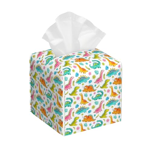 Leather Tissue Box Holder Cartoon Dinosaurs Tissue Box Cover Facial Paper Case Organizer Cube Napkin Dispenser for Bathroom Vanity Countertop Night Stand Office Car - color: Cartoon Dinosaurs