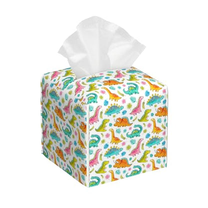 Leather Tissue Box Holder Cartoon Dinosaurs Tissue Box Cover Facial Paper Case Organizer Cube Napkin Dispenser for Bathroom Vanity Countertop Night Stand Office Car - color: Cartoon Dinosaurs