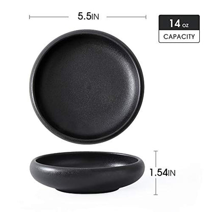 Uaral Japanese Salad Plate,Black Plates and Bowls Set,Stoneware Black Plate Set,Appetizer Plates Set of 4,5.5 inch,14 oz(Texture Matte) - color: Black Txeture