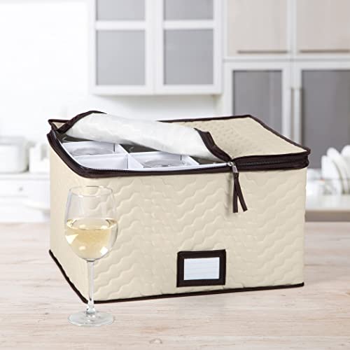 Wine Glass Storage Box with Dividers, Holds 12 Glasses up to 3.75" Wide | Stemware Storage Case, Protects Fine China, Durable Quilted Microfiber, Carry Handles, Ideal for White Wine - size: Red & White Wine, style: 1 Pack