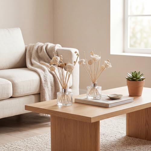 Xuhal 124 Pcs Reed Diffuser Set Natural Rattan Sticks 5.1oz Empty Glass Bottles 22 Flower Reeds Home Fragrance Diffuser Kit for Living Room Bedroom Office Decor DIY Housewarming Gift