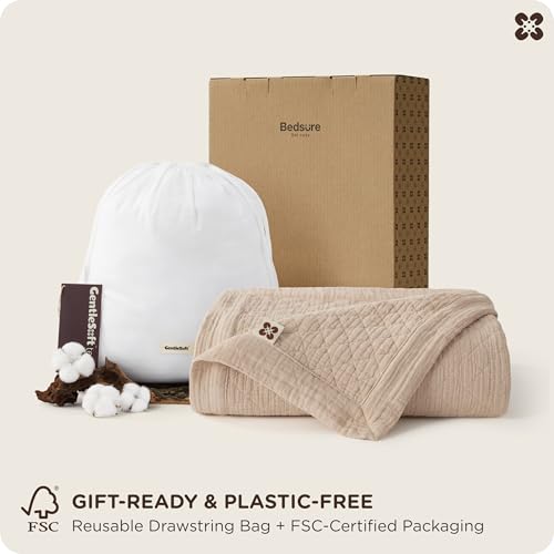 Bedsure PureWoven 100% Cotton Muslin Blanket 8-Layer, Twin, Taupe | 66" X 90", Breathable, Moisture-Wicking, All-Season, Softens After Wash, 460 GSM, Gauze Bedding, Low Shedding, for Adults - color: Taupe, size: Twin-XL
