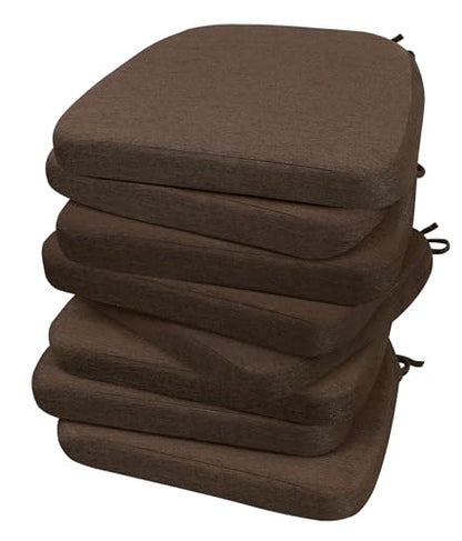 AAAAAcessories D-Shaped Chair Cushions, 2" Thick Dining Chair Pads with Ties and Removable, Machine-Washable Cover, 17" x 16", Set of 8, Brown - color: Brown, size: 8 Count(Pack of 1)