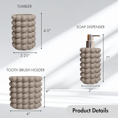 Better Trends Bathroom Accessories Set 3 Pieces Resin Bubble Textured Soap Dispenser, Toothbrush Holder & Tumbler for Vanity, Kitchen Sink & Countertop Organization Beige Nova Collection - color: Beige