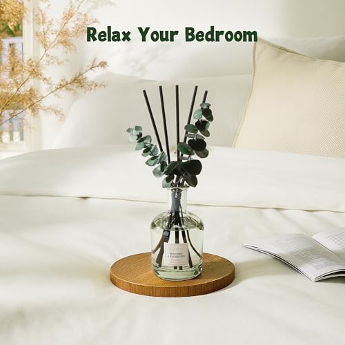 Wild Mint & Eucalyptus Reed Diffuser, 6.76 oz | Real Dried Eucalyptus Leaves, 8 Reeds, Long-Lasting Essential Oil, Home Fragrance, Bedroom or Bathroom Décor - size: Eucalyptus/6.76 Ounce/1 pack