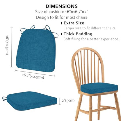 ELFJOY Non-Slip Chair Cushions for Dining Chairs Blue 16.7"x16" | 4 Pack, with Ties and Washable Cover, U Shape, Breathable Fabric, for Kitchen Dining Office Folding Chairs，Comfortable - color: Blue