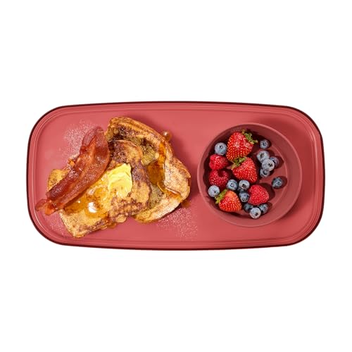madesmart dipware Small Serving Plate, Stackable & Removable Dip Bowl for Salsa, Queso, Salad, Olives, Dishwasher & Microwave Safe, Multipurpose Plate & Bowl, Red - color: Translucent Red, size: Small